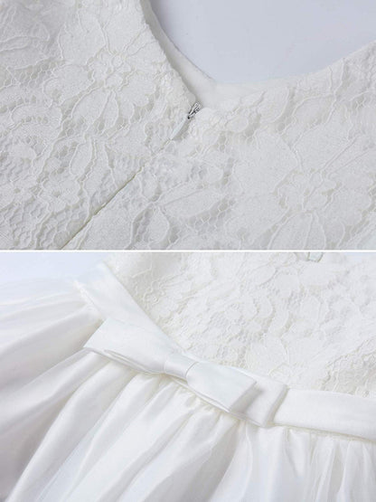 Toddler Baby Girls Formal Dresses Infant Bowknot Embroidery Tutu Lace Gown Dress Kids Pageant Party Wedding Birthday Flower Dresses Size 2T 3T (White 90)