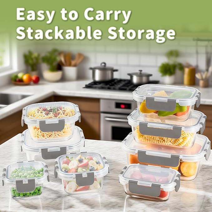 HOMBERKING 8 Pack Glass Food Storage Containers