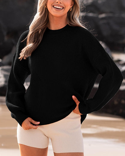 BTFBM Womens Casual Long Sleeve Sweaters Crew Neck Oversized Ribbed Knit Pullover Sweater 2025 Fall Winter Jumper Tops