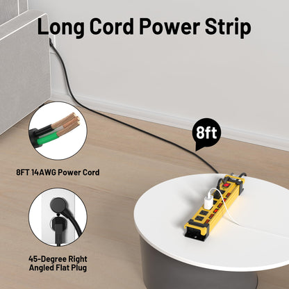 Power Strip Surge Protector 2700J with Individual Switches and Flat Plug, 3FT Heavy Duty Cord 6 Wide Spaced Outlet Mountable Metal Power Strips with Cord Manager and Hanger