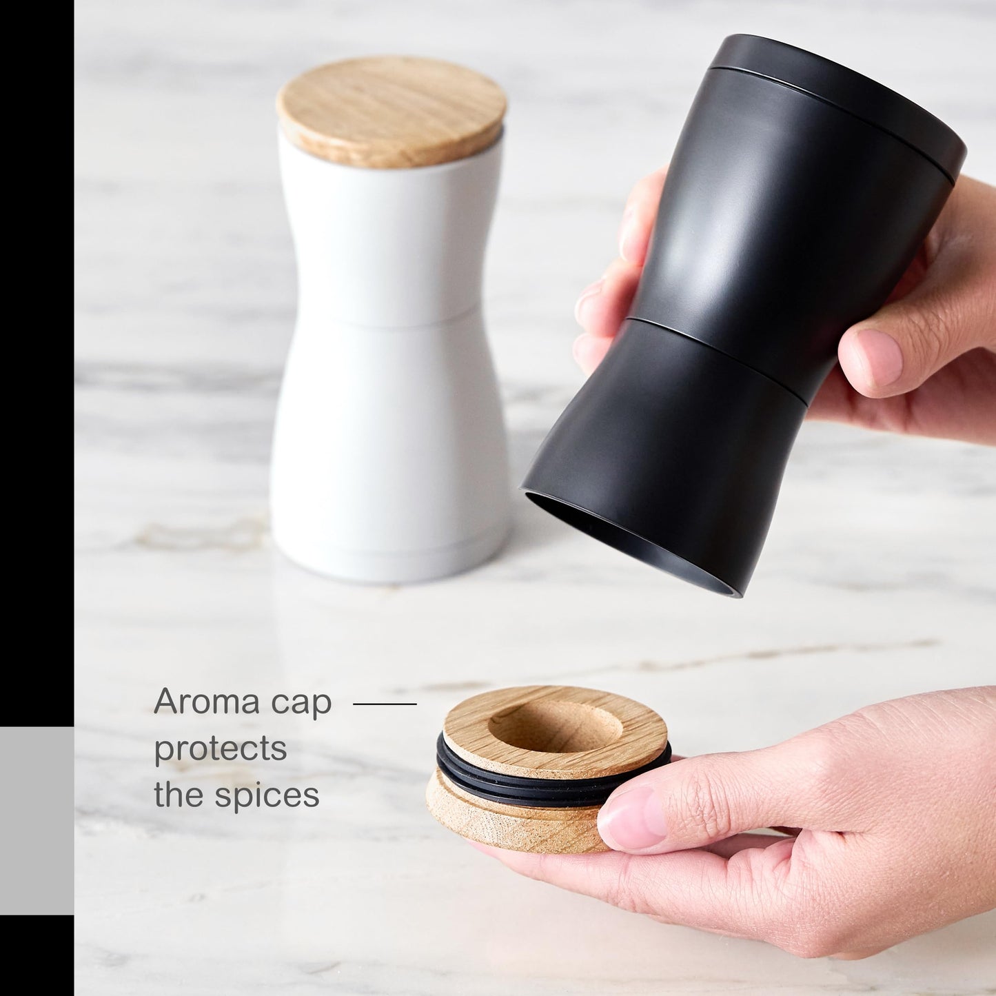 AdHoc Twin Salt and Pepper Mill Gift Set - Salt & Pepper Grinder for Gourmet Seasoning - Adjustable Manual Grinder for Fine to Coarse Spices
