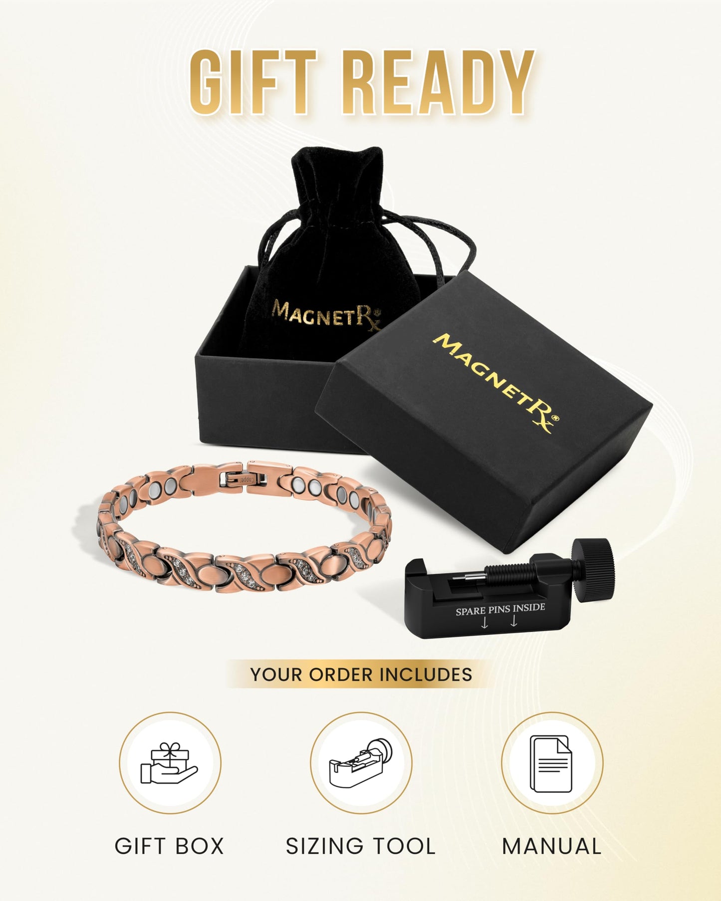 MagnetRX Copper Bracelets for Women – Ultra Strength Magnetic Crystal Bracelet for Women – Adjustable Copper Bracelet with Crystals with Included Sizing Tool (Crystal XO Style)