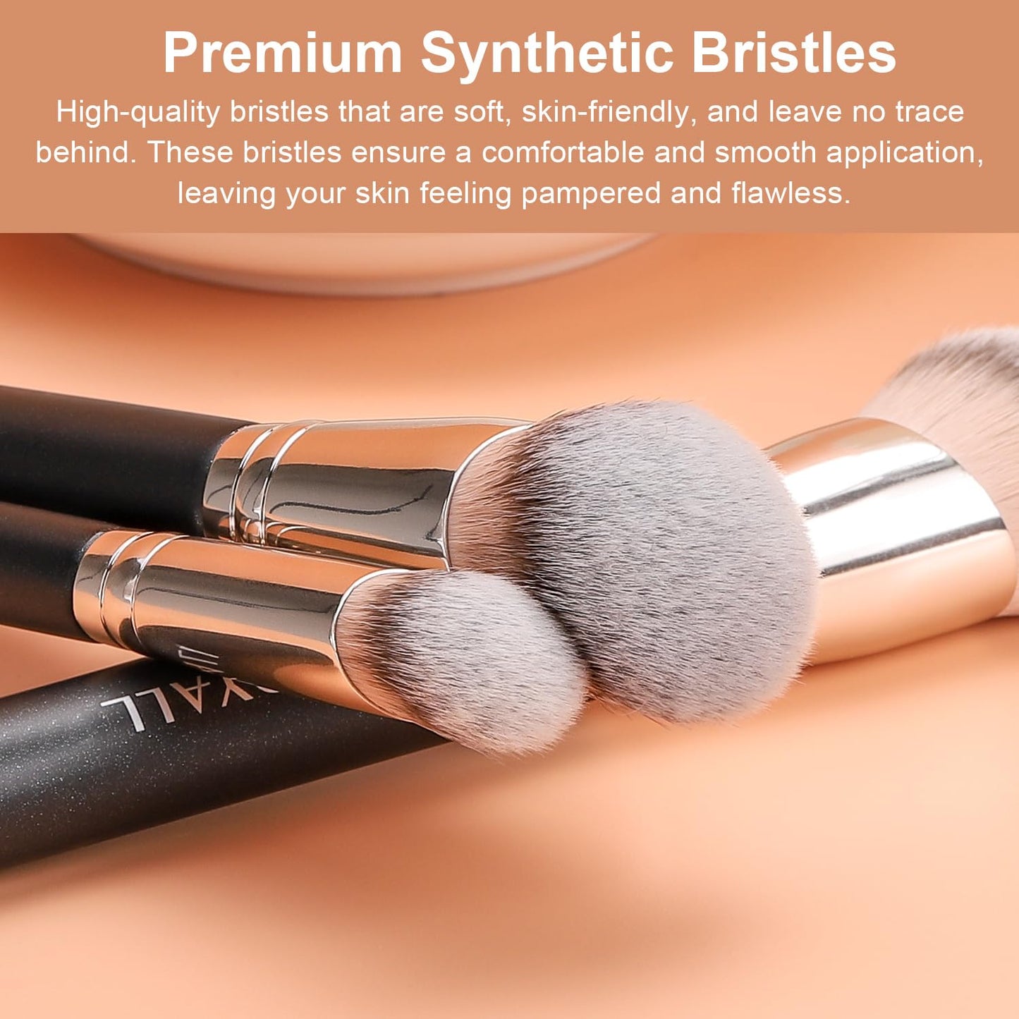 TEOYALL Foundation Contour Conceal Brush Set, 3PCS Angled Synthetic Kabuki Brush for Blending Setting Buffing with Liquid, Cream and Powder Cosmetic (170S/270S/370S)
