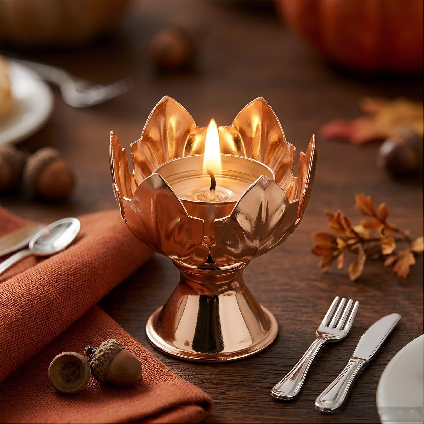 6Pcs Metal Lotus Flower Votive Candle Holders - Elegant Tea Light Candles Holder for Table Centerpieces, Wedding Decor, Home, Christmas & Thanksgiving Party (Gold)