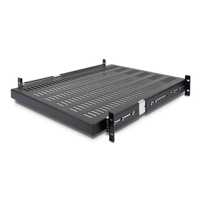 StarTech.com 2U Sliding Server Rack Mount Shelf - 20 to 30in Adjustable Mounting Depth - Vented - 50lb - Heavy Duty Universal 19” Rack Shelf for Equipment Rack - 24in Deep (UNISLDSHF19)