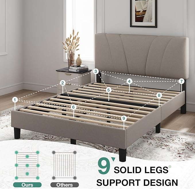Novilla Queen Bed Frame with Headboard, Bed Frame Queen Size with Wood Slats