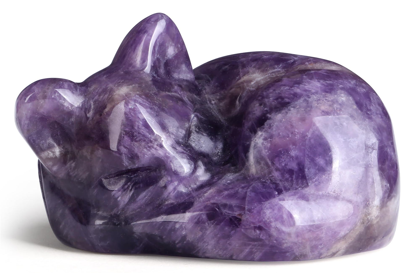YATOJUZI 2" Cat Decor Purple Gifts for Women Amethyst Sleeping Cats Decors Statue Hand Carved Cute Animal Crystal Figurines Stocking Stuffers Cat Themed Gifts for Women Purple Room Office Desk Decor