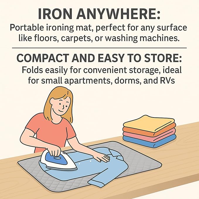 Magnetic Portable Ironing Mat 18" x 31" – Quilted Heat-Resistant Ironing Blanket