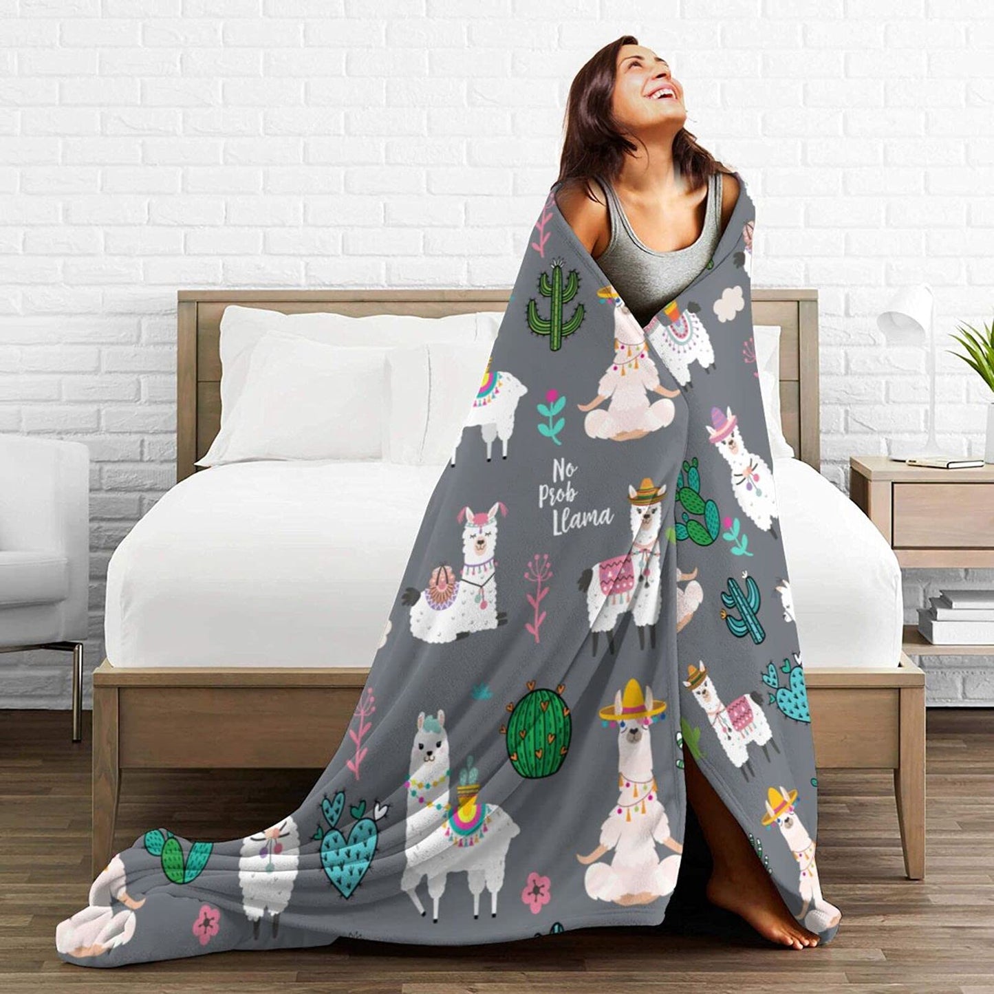 Llama Alpaca Soft Warm Throw Blanket Lightweight Flannel Fleece Bed Blanket Gift for Boys Girls Kid Adults Or Pet Chair Couch Microfiber Blankets 60"X 50"