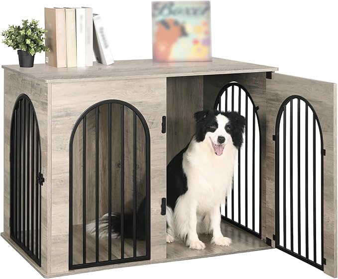 Hzuaneri 43.3" Wooden Dog Crate Furniture, Indoor Dog Kennel Dogs Cage