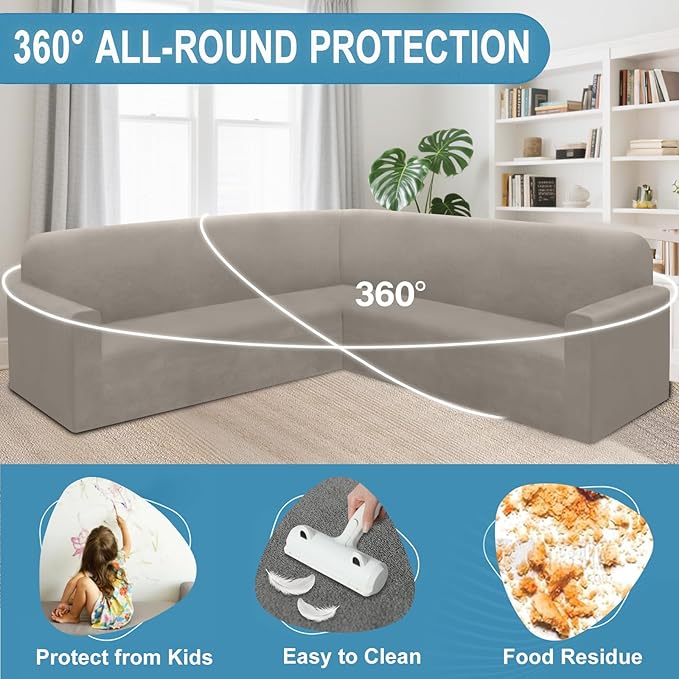 HDCAXKJ Corner Sectional Couch Covers Velvet Stretch L Shape Sofa Cover Soft