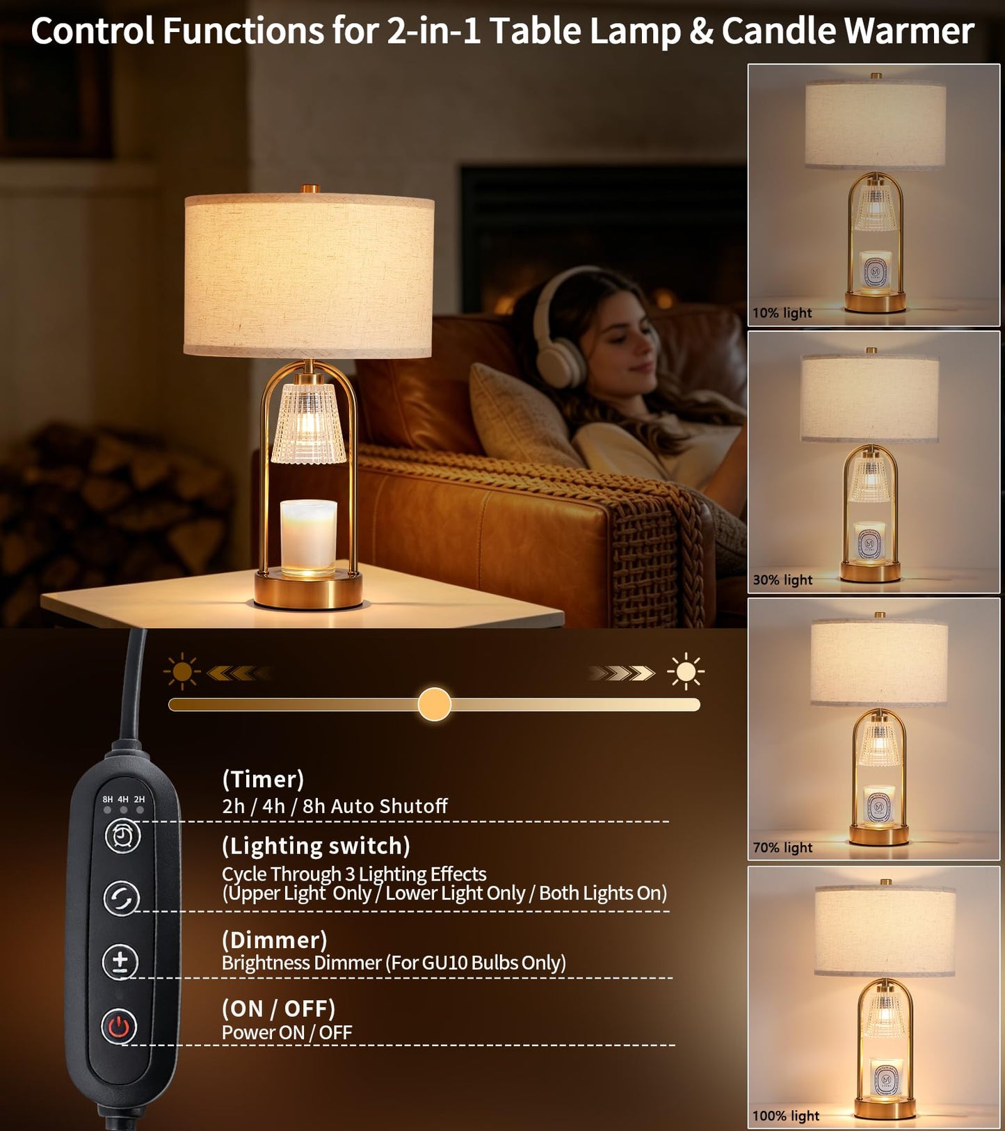 ANANAN 2-in-1 Table Lamp Candle Warmer Lamp with Timer & Dimmer,Large Wax Melt Warmer Modern Bedside Lamp for Bedroom Living Room Home Decor Birthday Gifts for Women D12.5 x H21.2“ Bulbs Included