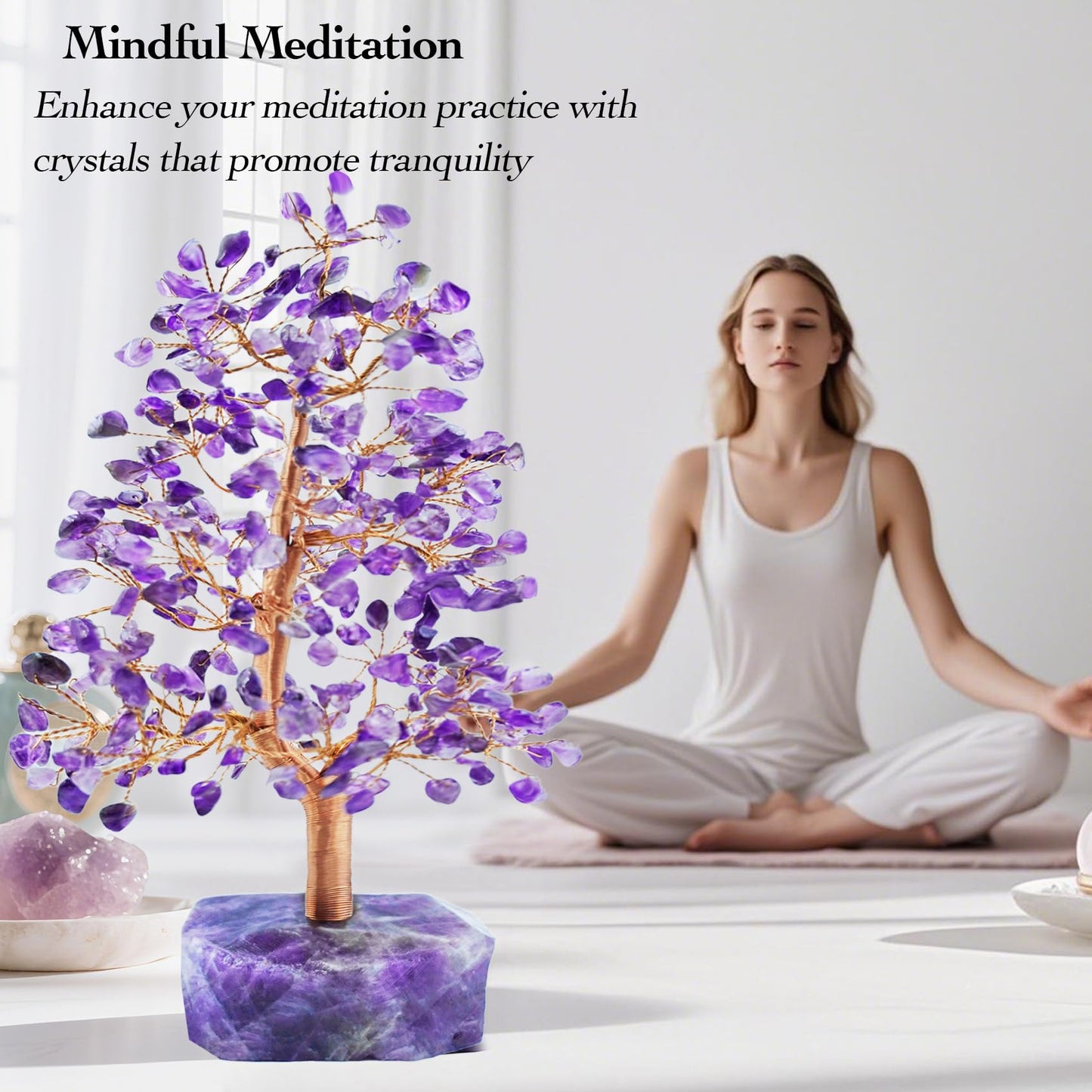 Tizzomx Amethyst Crystal Healing Chakra Tree of Life, Sister Women Birthday Spiritual Gifts Positive Energy & Good Luck, Gem Stone Feng Shui Tree Crystal Base House Home Office Room Desk Decor
