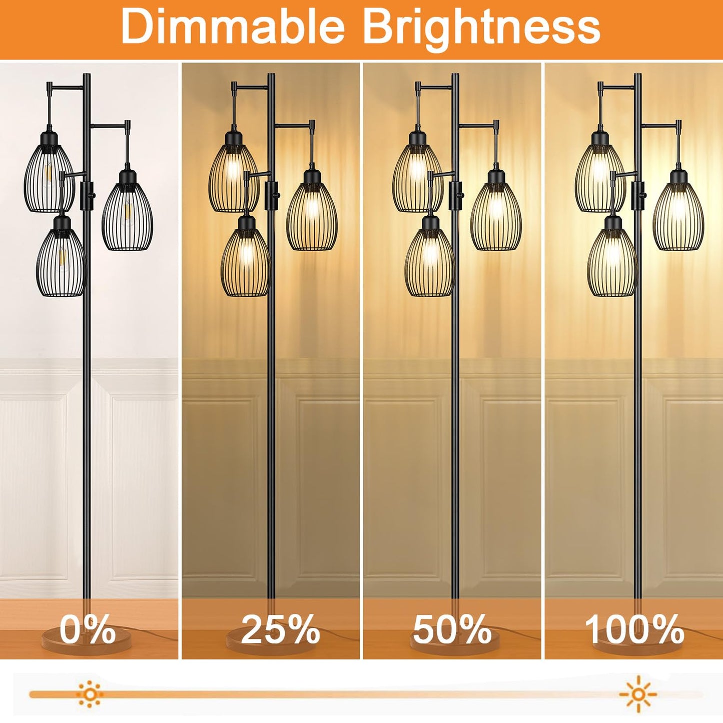 Torondo 70" Dimmable Floor Lamp with Marble Base, 3 x 800LM LED Edison Bulbs Included, Industrial Black Floor Lamps for Living Room, Rustic Tall Lamps Standing Lamp for Bedrooms Living Room