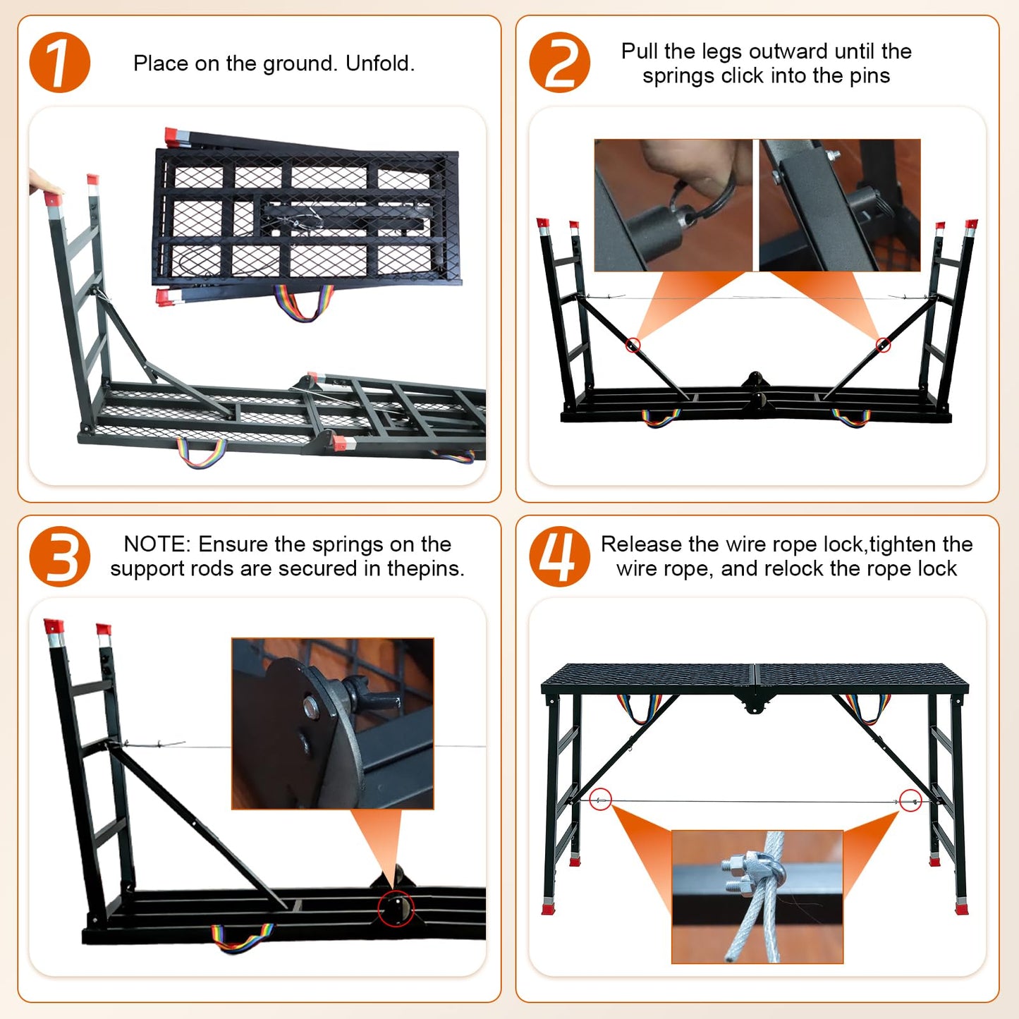 Foldable Scaffolding Platform, Height Adjustment 70.9x15.7x35.4-57 in Portable Welded Steel Work Platform, 770 lbs Capacity, Industrial Step Ladders Ideal for Home Improvement, Wiring and Painting