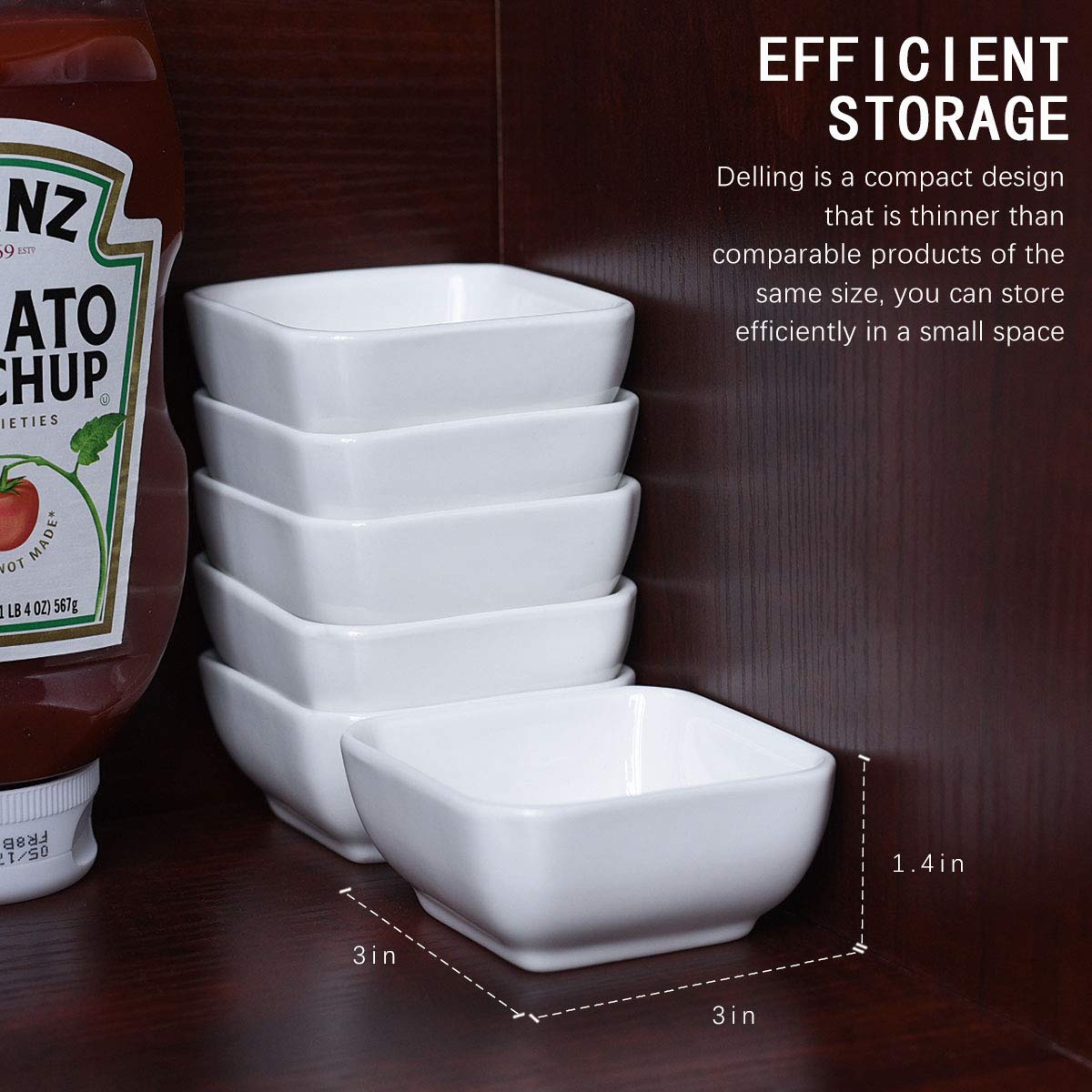 DELLING 3 Oz Ceramic Dipping Bowls Set of 6, Porcelain Soy Sauce Dish - White Dip Bowls for Charcuterie Board Cups, Small Sauce Cups for Condiment Ketchup BBQ, Dipping Sauce Cups Dishwasher Safe