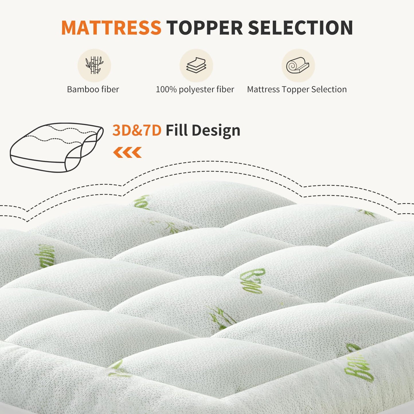 OLIXIS Mattress Topper Full, Bamboo Viscose Ultra Soft Mattress Protector with Stretchable Pockets, Cooling Pillow Top Mattress Pad Breathable, Mattress Cover for Back Pain Relief, Hot Sleepers