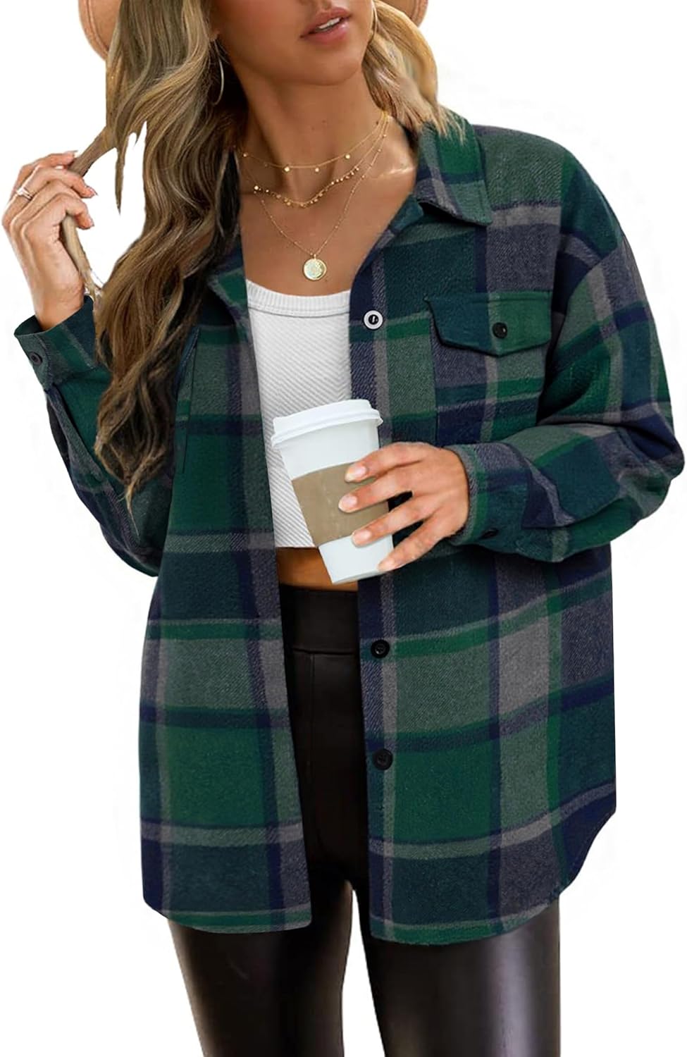AUTOMET Womens Fall Outfits Fashion Clothes Shackets Flannel Plaid Button Down Long Sleeve Shirts Jackets