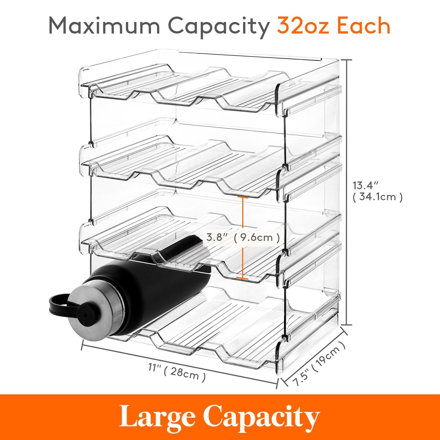 Lifewit Stackable Water Bottle Organizer for Cabinet, Plastic Bottle Holder Fits Bottles & Tumblers up to 3.8" Diameter, Pantry, Countertop & Fridge, Holds 6 Bottles