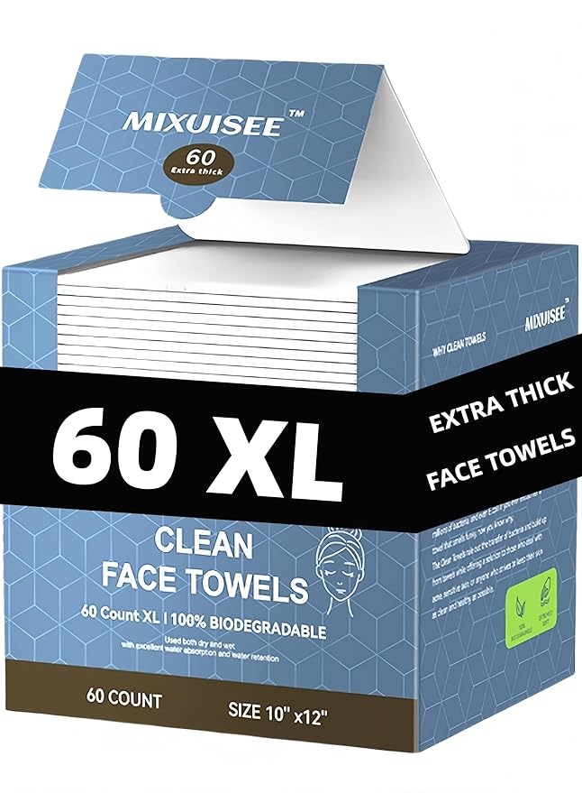 Disposable face towel, MIXUISEE thick and soft face towels, 100% cotton face