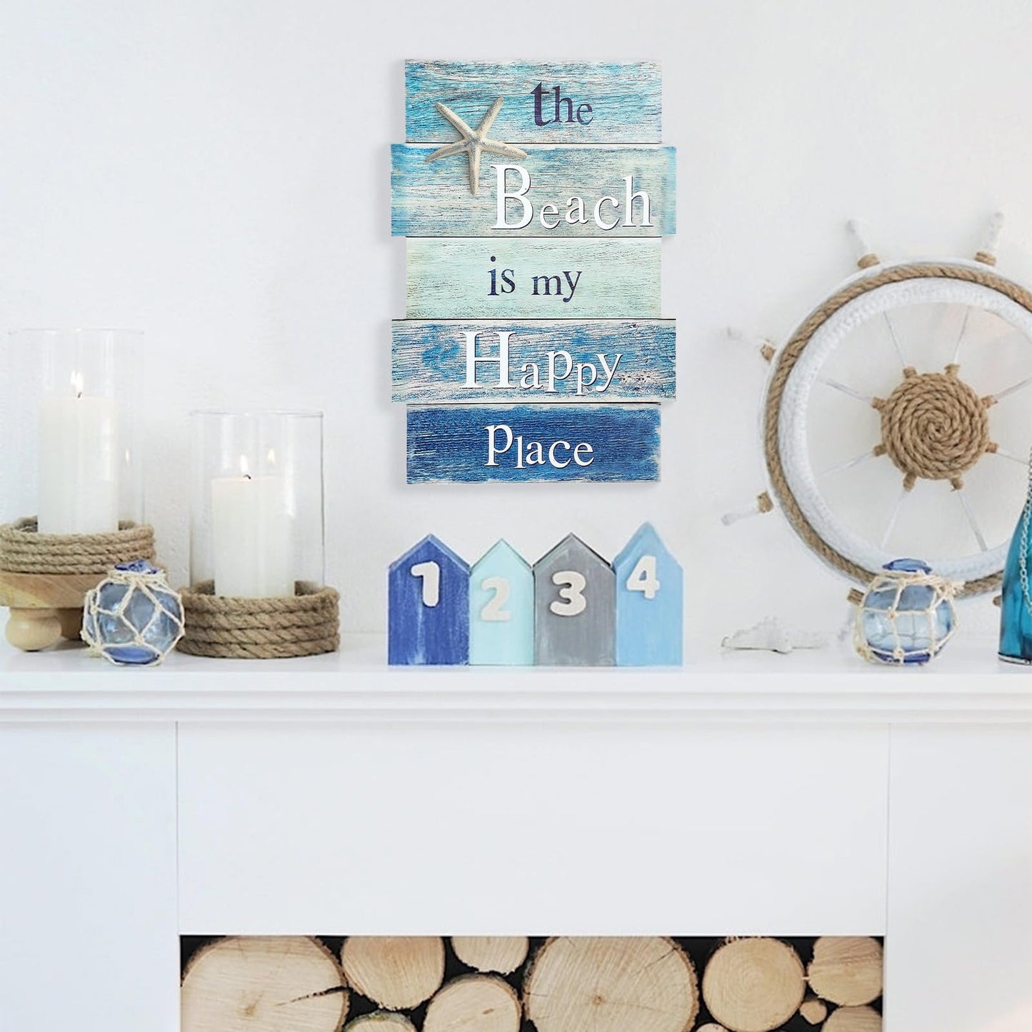 MODE HOME Coastal Wall Decor for Home, Beach Wall Art Wooden Hanging Sign with Starfish Element, Perfect Beach Themed Room Decor and Ocean Decor for Bathroom Bedroom Coastal Living Spaces 11.5" x 17"