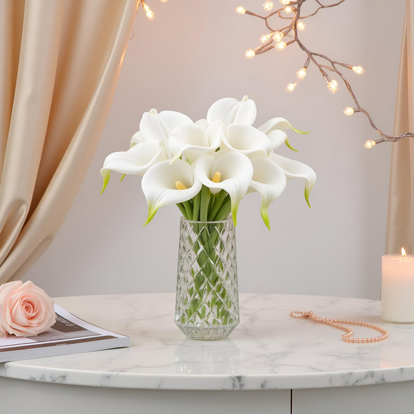 Floral Kingdom 20 Pack Artificial Calla Lily Flowers 14 Inch White - Real Touch Faux Flowers for Home Decor, Table Centerpieces, Entryway Consoles and Weddings