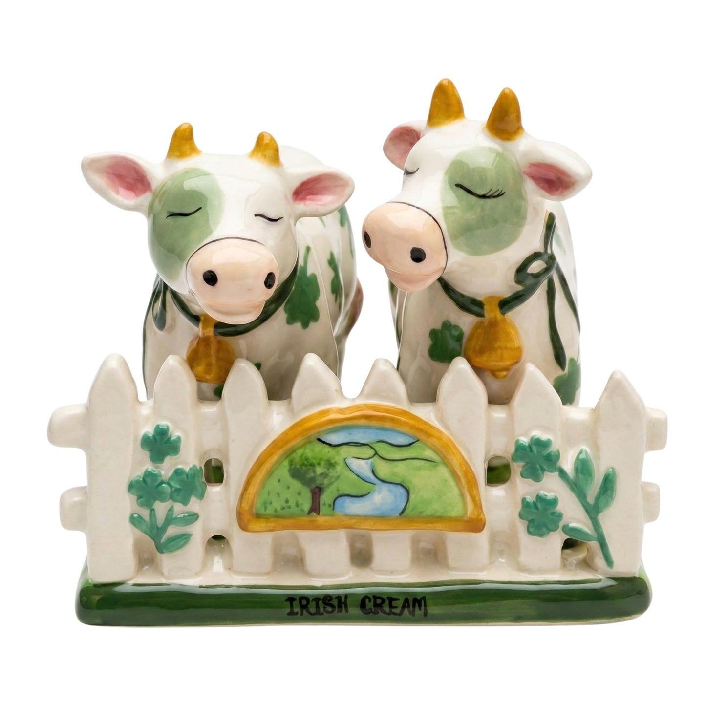 Blue Sky Clayworks Cow Salt and Pepper Shaker Set with Dish, 7"L x 4.5"W x 3.5"H
