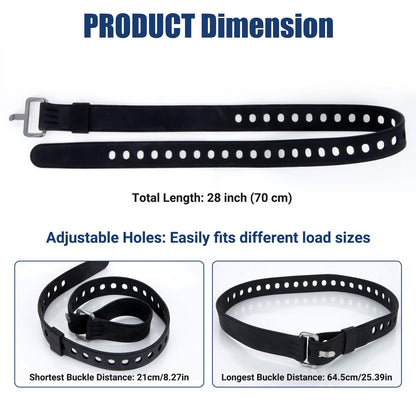PSLER 2 Pack Heavy-Duty Silicone Utility Straps - 28inch Adjustable Rubber Tie Down Straps with Aircraft Aluminum Buckle, 50lb Capacity for Ladders, Ski Gear, Luggage & Cargo, Black