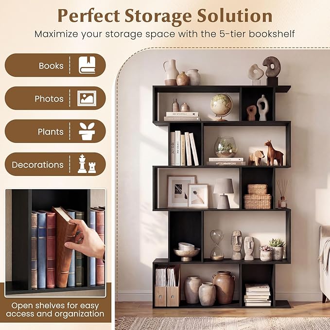 Giantex 5-Tier Bookshelf, 10-Cube Geometric Book Case