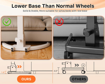JOY worker Foldable Mobile Standing Desk, Height Adjustable Sit Stand Desk, 90° Tiltable Rolling Laptop Table, Portable Workstation with Wheels Non-Slip Mat for Home Office, Holds Up to 22lbs, White