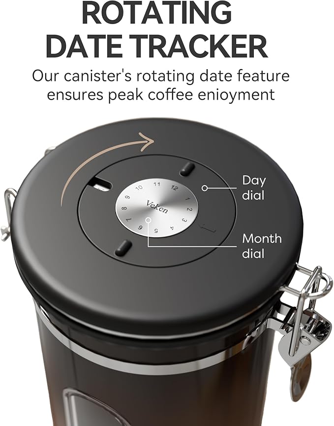 Veken Coffee Canister with Window, Airtight Stainless Steel Kitchen Food