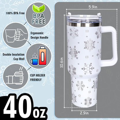 Whaline 40oz Christmas Tumbler with Handle Straw and Lid Snowflake Travel Coffee Tumbler Cup for Xmas Winter Holiday Birthday Party Gift