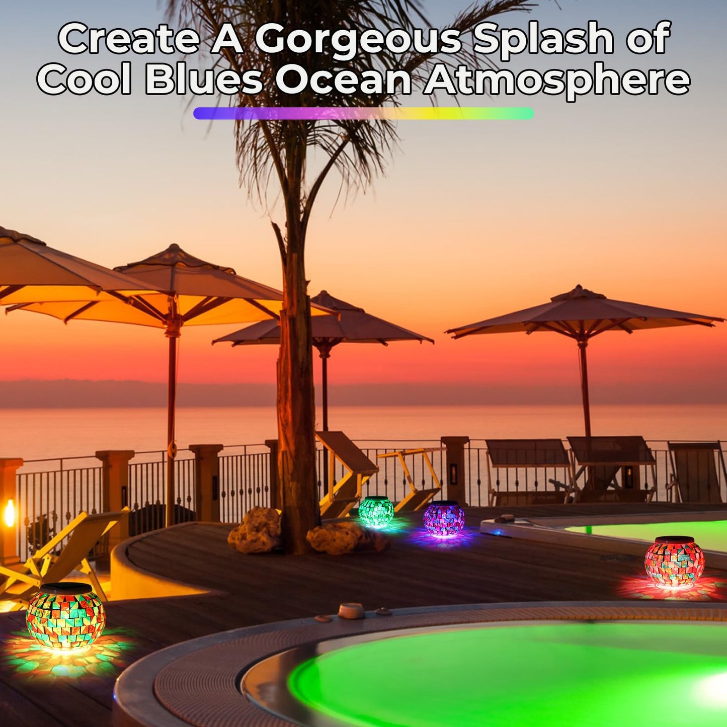 VIHOSE 4 Pcs Color Changing Mosaic Solar Lights Outdoor LED Ball Globe Garden Table Light Waterproof Solar Night Lamps for Christmas Patio Garden Party Yard