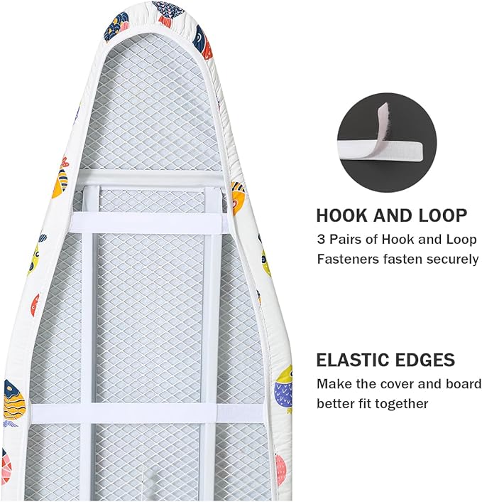 Ironing Board Cover and Pad Standard Size 15" x 54", 3 Pairs of Hook and Loop