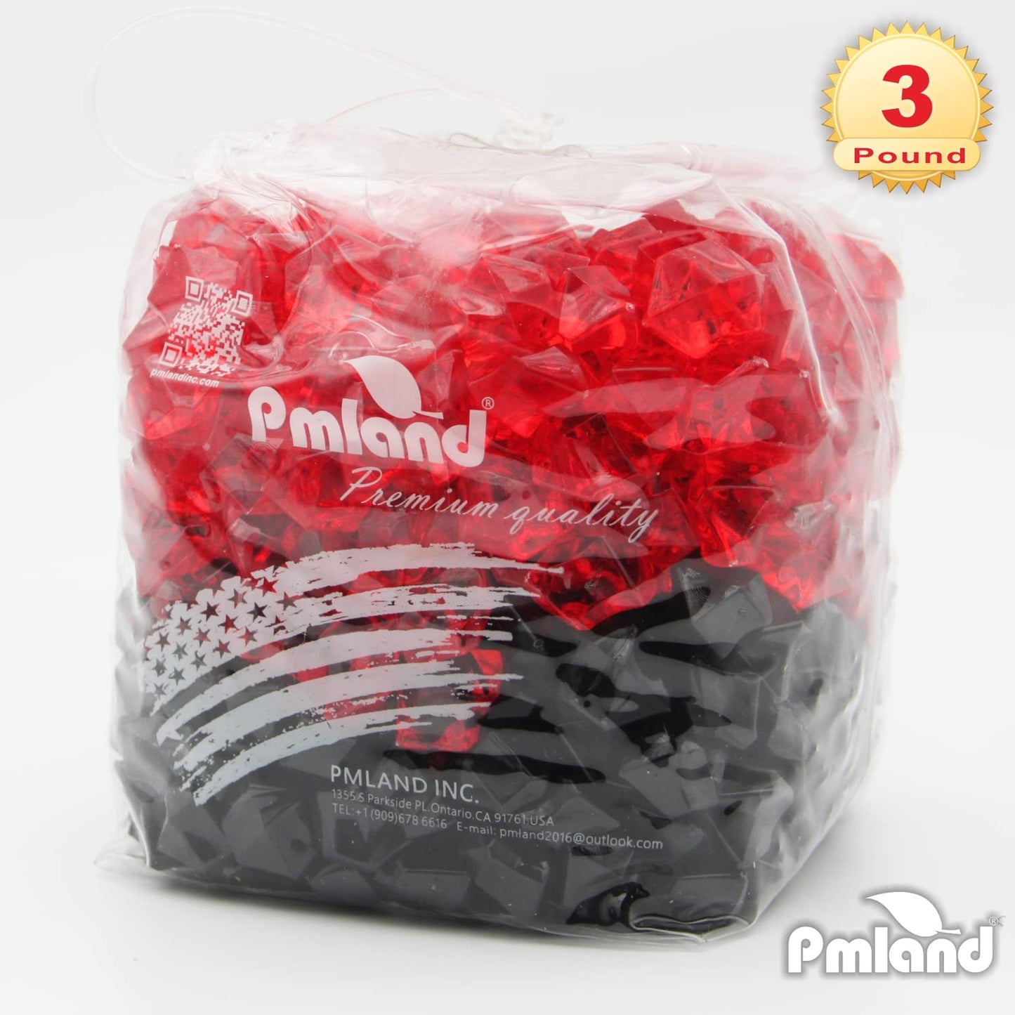 PMLAND Clear Fake Ice Rocks – 550 Pcs Large Acrylic Gems Crushed Plastic Diamonds, Black & Red (3Lbs/2.25 Quarts) – Bulk Vase Filler for Centerpieces Theme Décor Aquarium Table Scatter