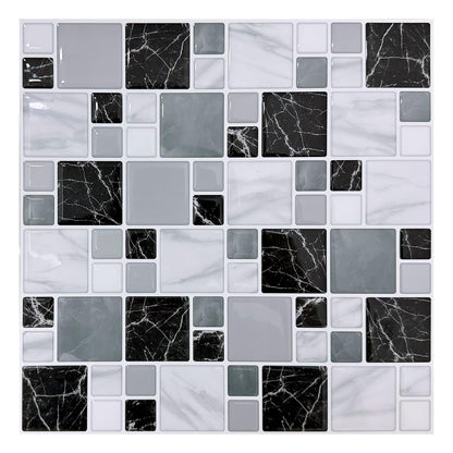 10-Sheet Peel and Stick Backsplash for Kitchen, 10” x 10” Self Adhesive Marble Gray Wall Tile Waterproof Removable Stick on Backsplash for Kitchen Bathroom Fireplace, Grey Marble