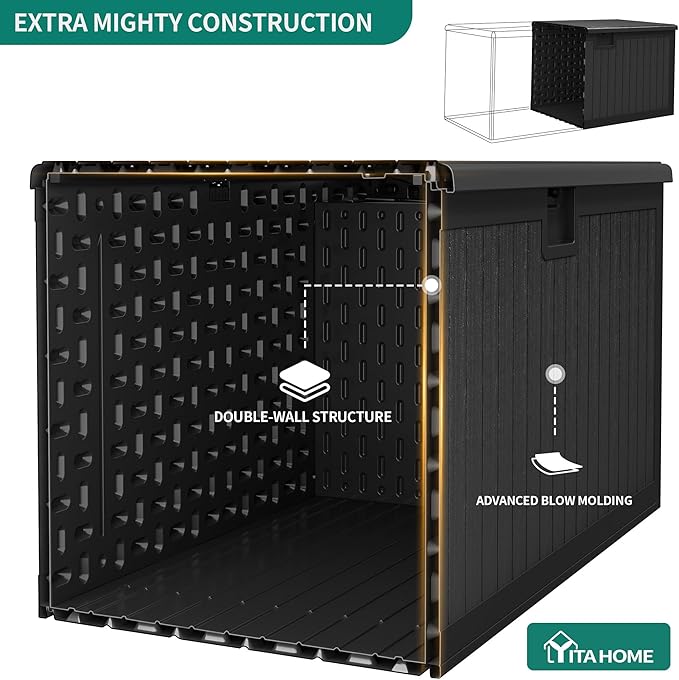 YITAHOME 150 Gallon Large Deck Box with Side Handles, Outdoor Double-Wall Storage for Patio Furniture Cushions, Garden Pool Accessories, Waterproof & Lockable