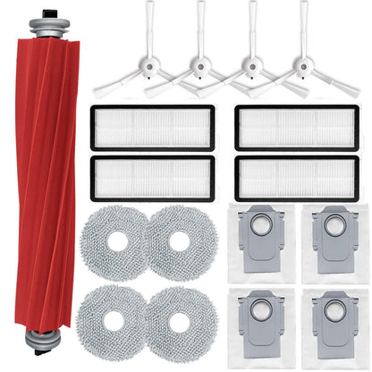 Accessories Kit Compatible with Roborock Qrevo S/Qrevo Maxv/Qrevo S/Qrevo Plus Robtic Vacuum Cleaner,17 Spare Parts,1 Main Brush Roller,4 Side Brushe,4 Mop Pads,4 Dust Bags,4 Hepa Filters (White-17)