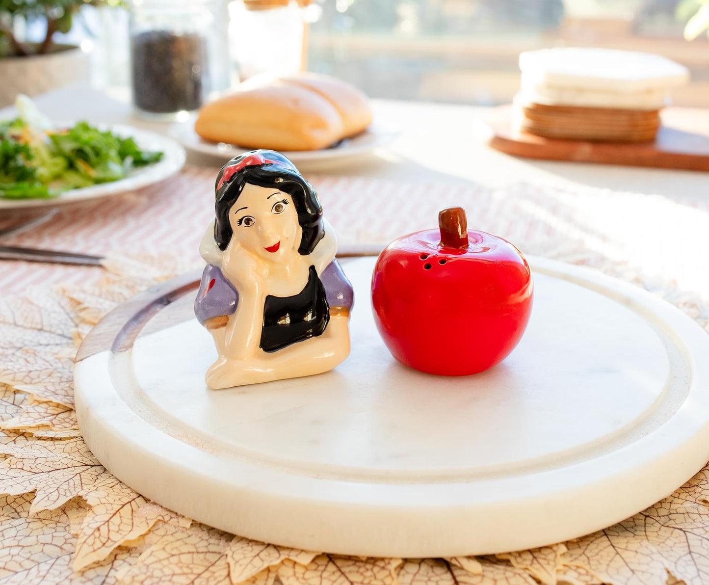 Disney Snow White and Apple Ceramic Salt and Pepper Shakers, Set of 2 | Spice Dispenser Storage Canisters
