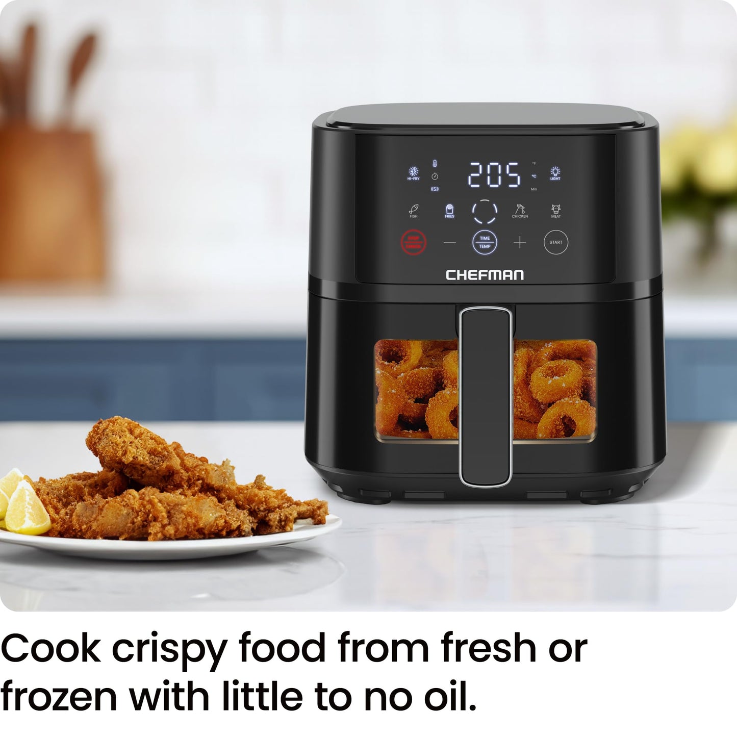 Chefman Air Fryer – 3.75L Compact Airfryer for Quick, Easy Meals, Features Hi-Fry Technology for Extra Crisp, Easy-View Window, Touch Controls with 4 Presets, Nonstick & Dishwasher Safe Basket - Black