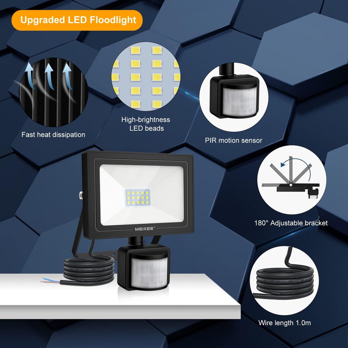 MEIKEE Security Lights with Motion Sensor 15W PIR Light Super Bright 1200 Lumen LED Sensor Flood Lights Outdoor IP66 Waterproof Daylight White Wall Light Perfect for Garage Garden Forecourt Hallway
