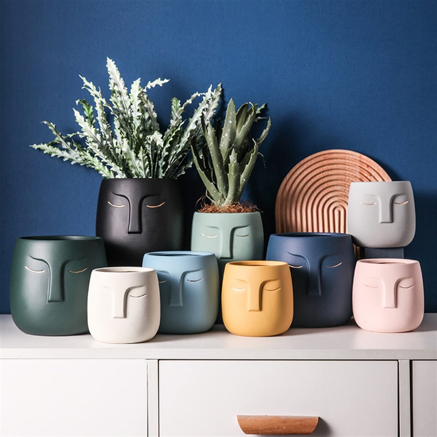 INLIMA Plant Pot Ceramic Vase Ceramic Face Living Room Desktop Flower Arrangement Vase Office Desktop Decoration Flowerpot (Color : Green)