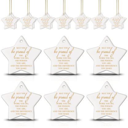 Sieral 20 Pieces Christmas Appreciation Gift for Employee Women Star Shaped Ornaments Thanksgiving Ceramics Hanging Plaque Keepsake Christmas Tree Ornaments for Customer Service Vet Tech Week Nurse