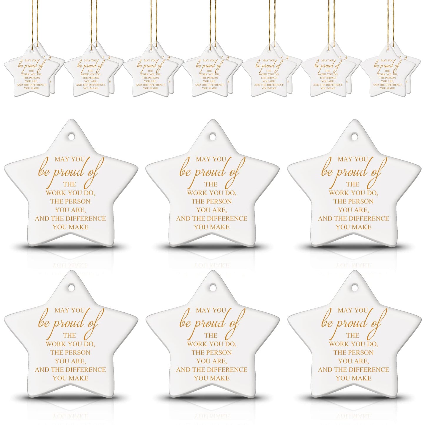 Sieral 20 Pieces Christmas Appreciation Gift for Employee Women Star Shaped Ornaments Thanksgiving Ceramics Hanging Plaque Keepsake Christmas Tree Ornaments for Customer Service Vet Tech Week Nurse