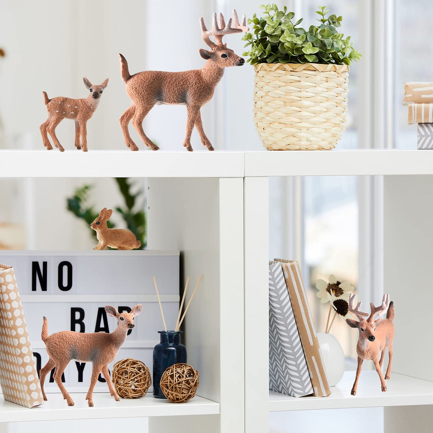 Skylety 6 Pcs Woodland Animals Figures Forest Deer Rabbit Squirrel Figurines Miniature Reindeer Family Woodland Animal Toys Cake Toppers for Wedding Birthday Party Decoration Favors