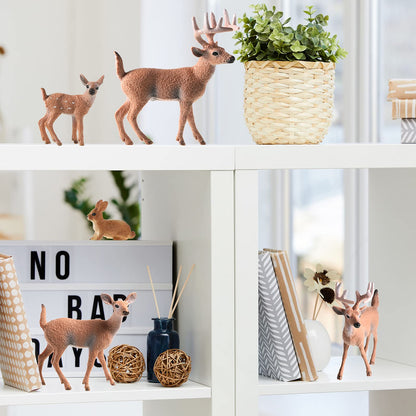 Skylety 6 Pcs Woodland Animals Figures Forest Deer Rabbit Squirrel Figurines Miniature Reindeer Family Woodland Animal Toys Cake Toppers for Wedding Birthday Party Decoration Favors