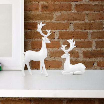 Bonlting 2 Pcs Christmas Resin Deer Statue Reindeer Figurines Elk Statues Deer Decorations for Living Room,Bedroom Office, Shelf, Cabinets (White)