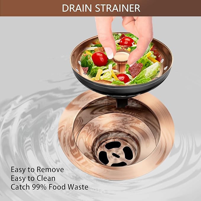 Kitchen Sink Drain Copper 3-1/2 Inch Stainless Steel Kitchen Drain Strainer