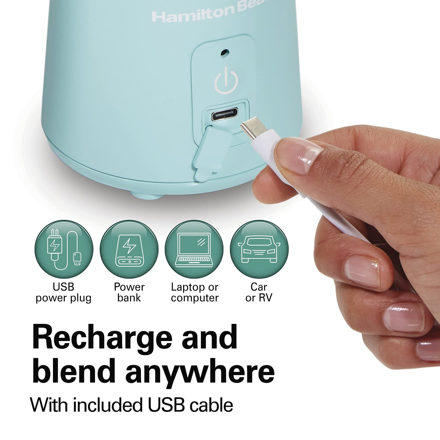 Hamilton Beach Mini Cordless Portable Personal Blender for Shakes and Smoothies, USB Rechargeable, 16 oz. Jar with Leakproof Travel Lid, 6 Stainless Steel Blades, Pink (51181)