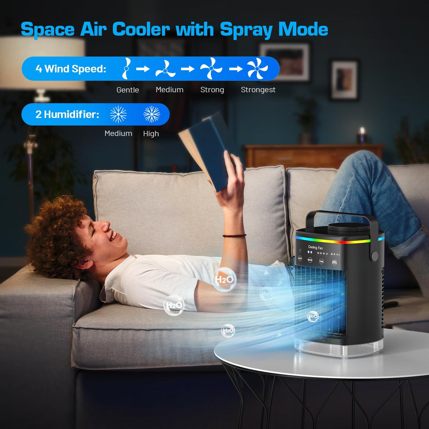 Portable Air Conditioners, Small Air Conditioner Portable, Personal Air Conditioner for Bedroom, Mini Evaporative Air Cooler 4 Speeds Misting Fan with 2-8H Timer for Room Office Desk, Black